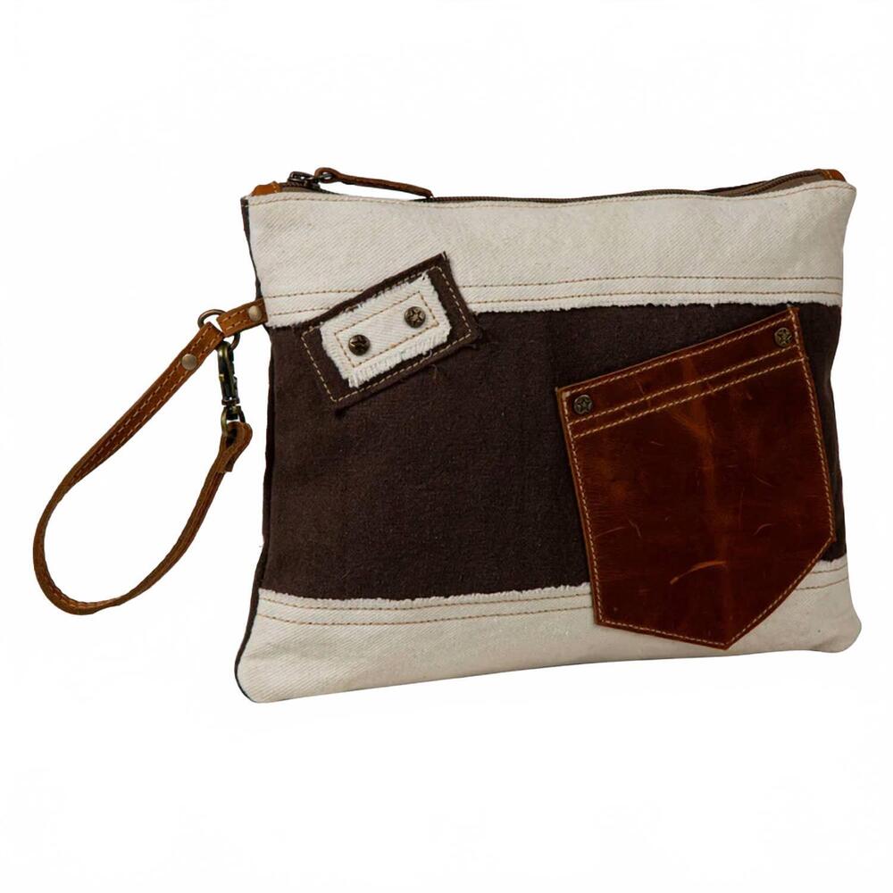 NEW MYRA BAGS woven canvas clutch bag in multi